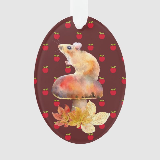 Cute Mouse on a Red Mushroom with Apples Ornament (Front)