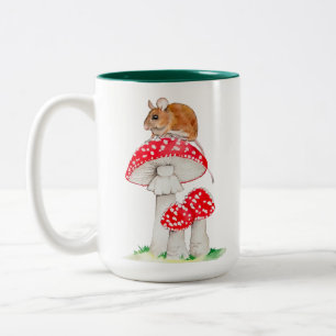 Cute mouse on fly agaric watercolor Two-Tone coffee mug
