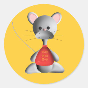 Cute mouse on gold classic round sticker