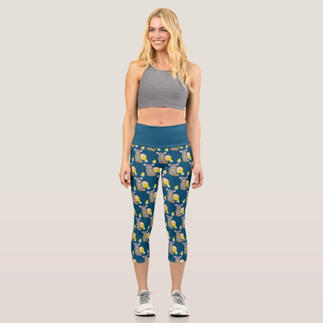 Cute mouse pattern ocean blue capri leggings (Front)