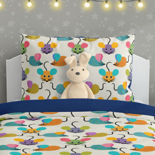 Cute Mouse Pattern on Cream Pillowcase