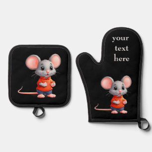 Cute Mouse Personalise change text, name & photo Oven Mitt & Pot Holder Set