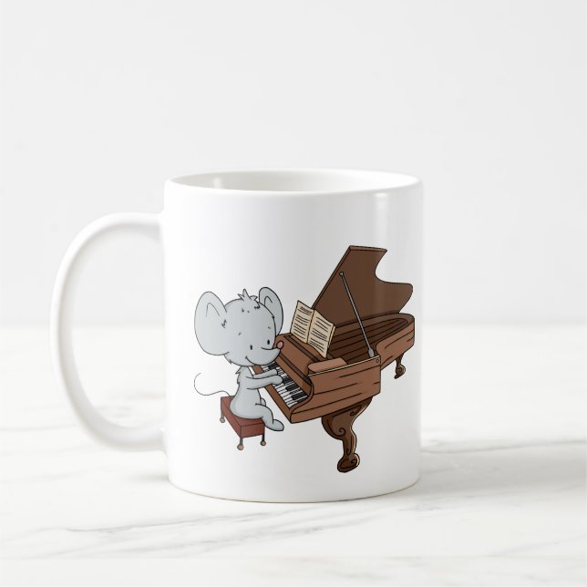 Cute Mouse Pianist Personalised Coffee Mug (Left)