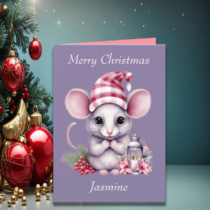 Cute Mouse Pink Daughter Christmas Card