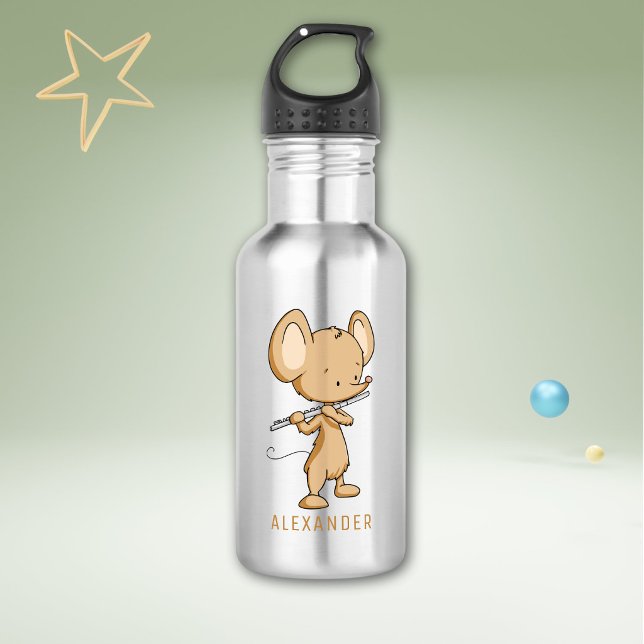 Cute Mouse Playing Flute Personalised 532 Ml Water Bottle (Creator Uploaded)