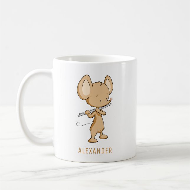 Cute Mouse Playing Flute Personalised Coffee Mug (Left)
