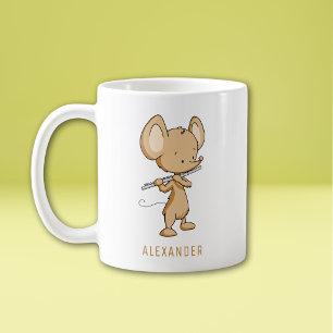 Cute Mouse Playing Flute Personalised Coffee Mug