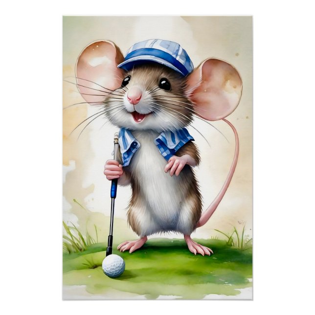 Cute Mouse Playing Golf  Poster (Front)