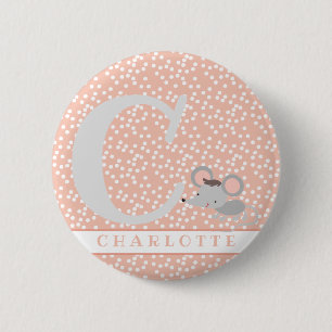 Cute Mouse & Polkadots Personalized Girl Birthday 6 Cm Round Badge