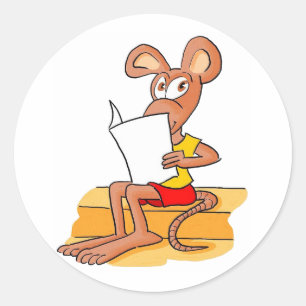 Cute Mouse Reading Classic Round Sticker