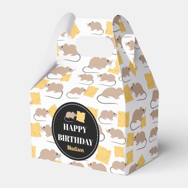 Cute Mouse Rodent Eating Cheese Birthday  Favour Box (Front Side)