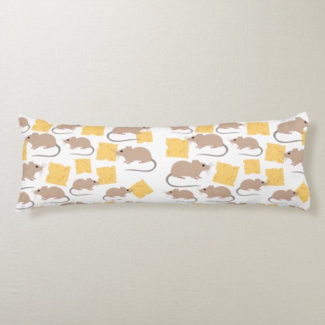 Cute Mouse Rodent Eating Cheese Pattern  Body Cushion (Front)