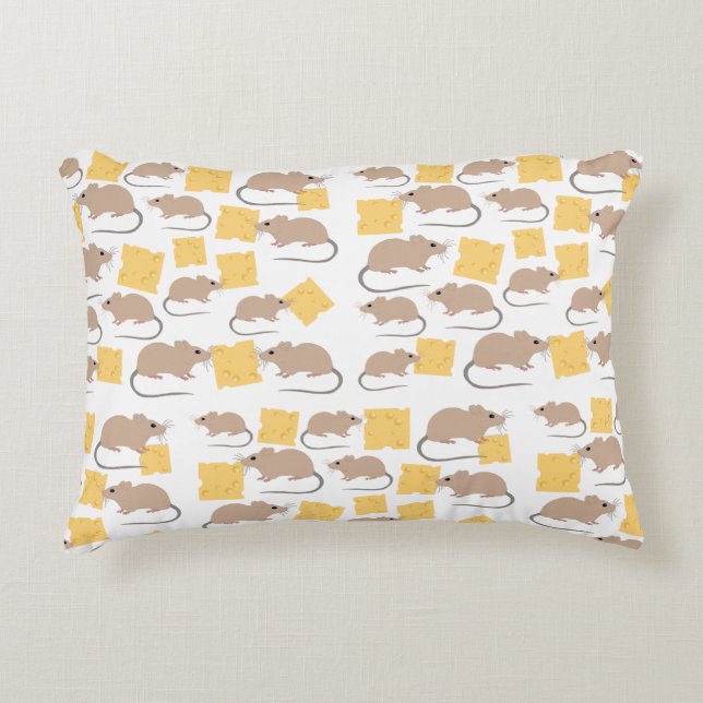 Cute Mouse Rodent Eating Cheese Pattern Decorative Cushion (Front)