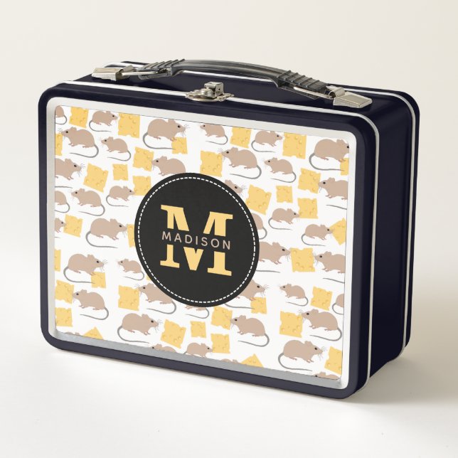 Cute Mouse Rodent Eating Cheese Pattern  Metal Lunch Box (Front)