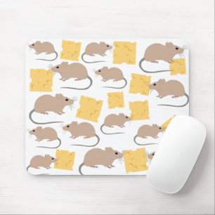 Cute Mouse Rodent Eating Cheese Pattern Mouse Mat