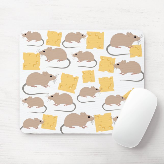 Cute Mouse Rodent Eating Cheese Pattern Mouse Mat (With Mouse)