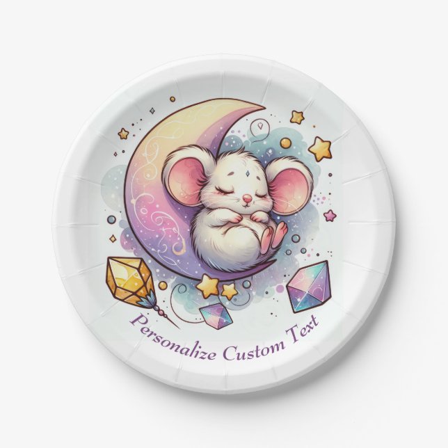 Cute Mouse Sleeping on a Half Moon Baby Shower Paper Plate (Front)