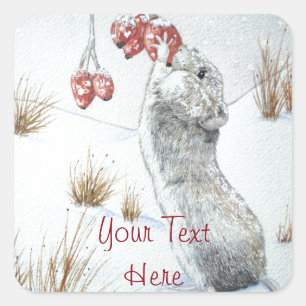 cute mouse snow scene seasonal wildlife square sticker