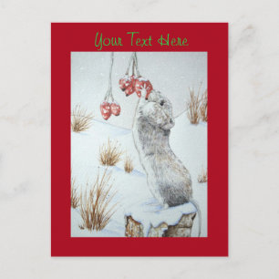 cute mouse snow scene wildlife at christmas postcard