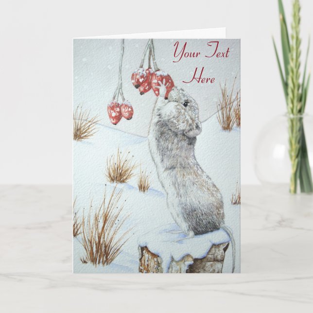 cute mouse snow scene wildlife holiday card (Front)