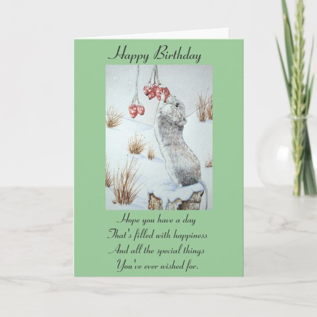 Cute mouse snow scene wildlife with verse card (Front)