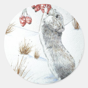 Cute mouse snowscene wildlife at chrismas classic round sticker