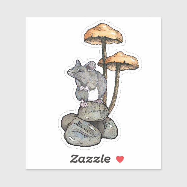 Cute Mouse Standing on Rocks, with Mushrooms (Sheet)