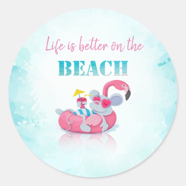 Cute Mouse  Stylish Beach    Classic Round Sticker (Front)