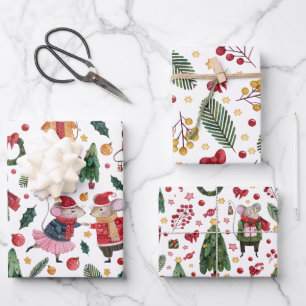 Cute Mouse Themed Christmas Pattern Wrapping Paper Sheet