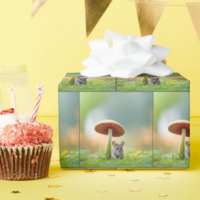 Cute Mouse Under a Mushroom Wrapping Paper (Birthday Party)