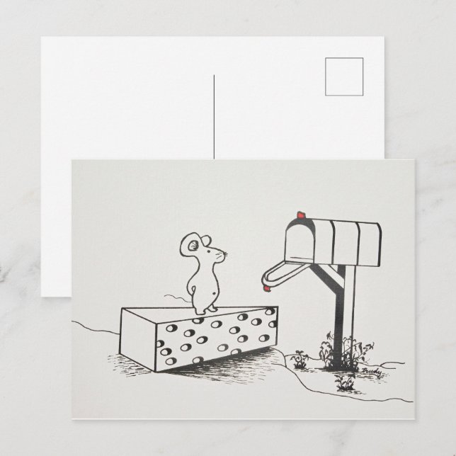 Cute Mouse Waits on Swiss Cheese for Mail Postcard (Front/Back)