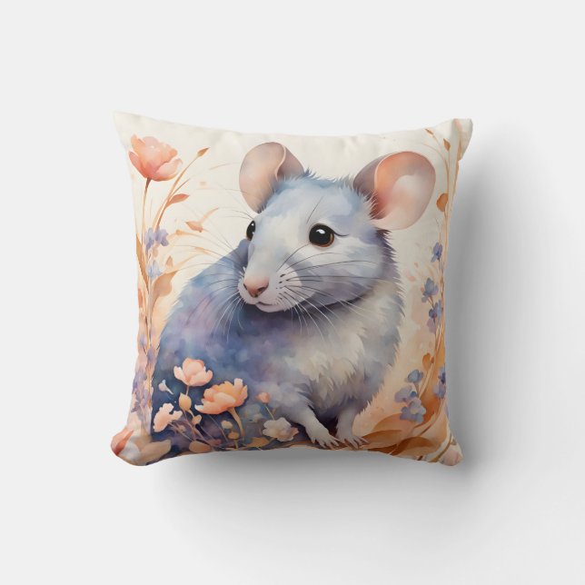 Cute mouse watercolor illustration  cushion (Front)