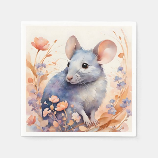 Cute mouse watercolor illustration  napkin (Front)