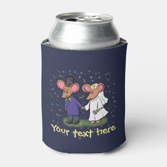 Cute mouse wedding cartoon can cooler (Can Front)