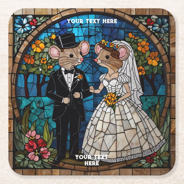 Cute Mouse Wedding Couple coasters (Front)