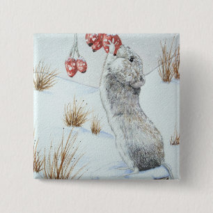 Cute mouse winter snow scene wildlife button