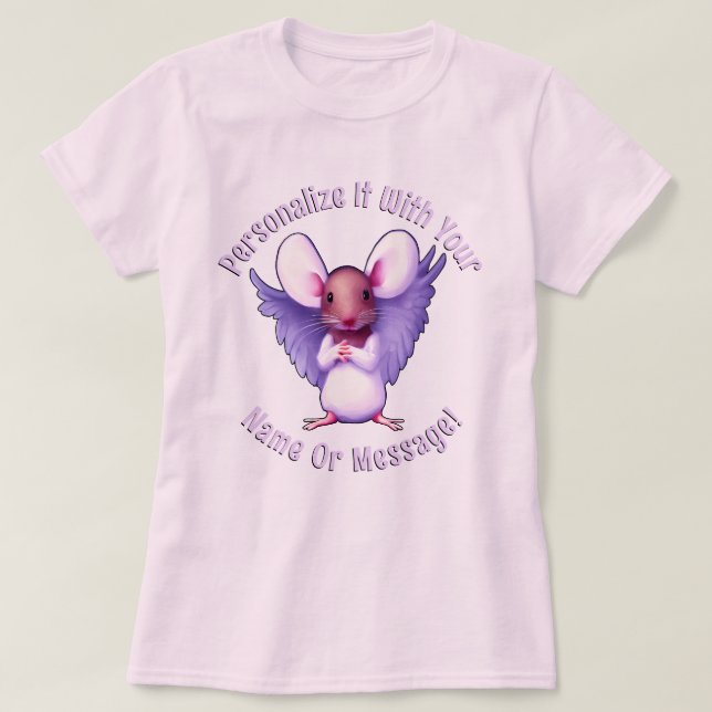 Cute Mouse With Angel Wings T-Shirt (Design Front)