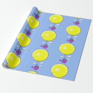 Cute mouse with balloon cartoon illustration wrapping paper