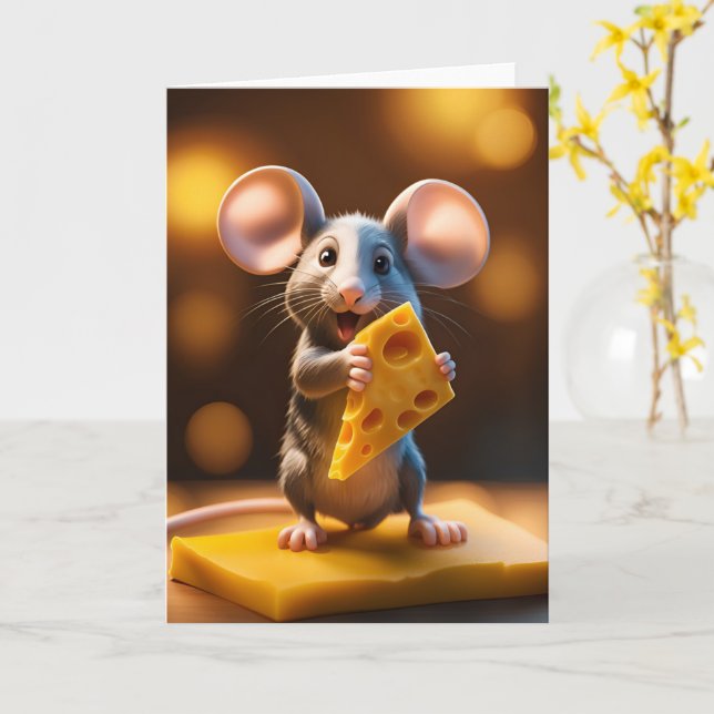 Cute Mouse with Cheese Card (Yellow Flower)