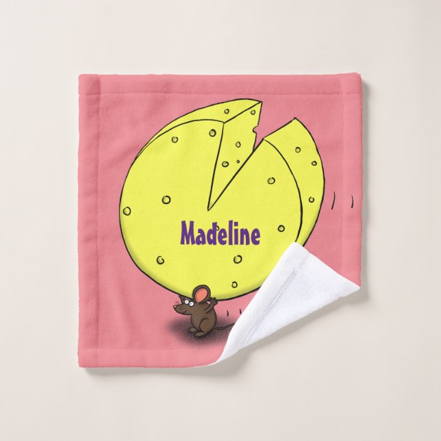 Cute mouse with cheese cartoon illustration bath towel set (Wash Cloth)