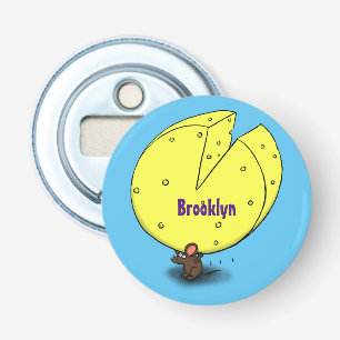 Cute mouse with cheese cartoon illustration bottle opener
