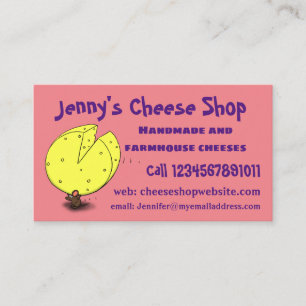 Cute mouse with cheese cartoon illustration business card