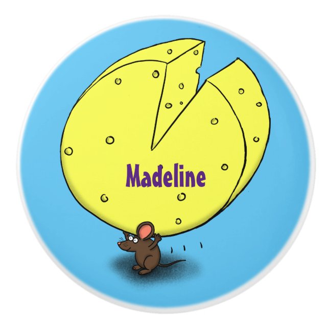 Cute mouse with cheese cartoon illustration ceramic knob (Front)