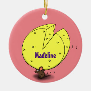 Cute mouse with cheese cartoon illustration ceramic tree decoration
