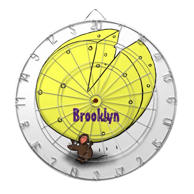 Cute mouse with cheese cartoon illustration dartboard (Front)
