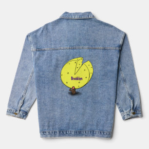 Cute mouse with cheese cartoon illustration denim jacket