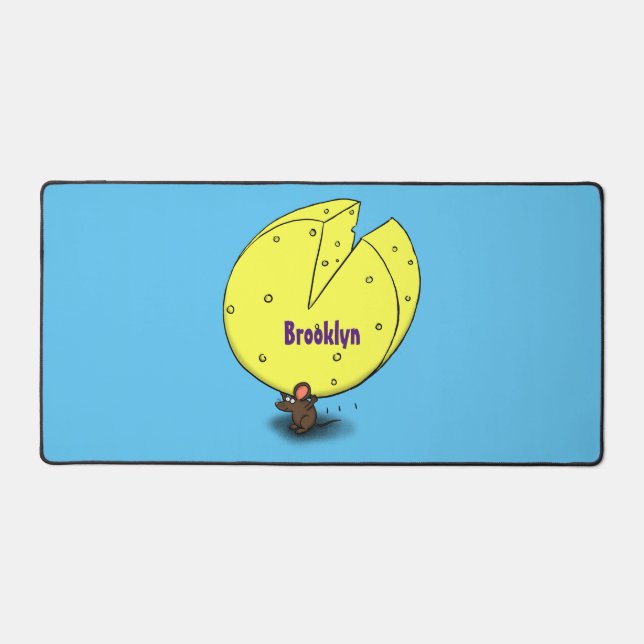Cute mouse with cheese cartoon illustration desk mat (Front)