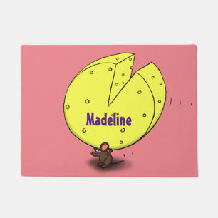 Cute mouse with cheese cartoon illustration doormat