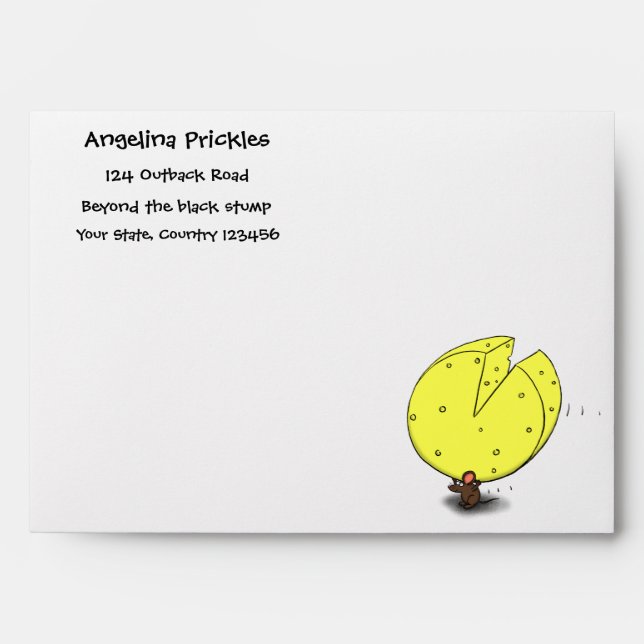Cute mouse with cheese cartoon illustration envelope (Front)