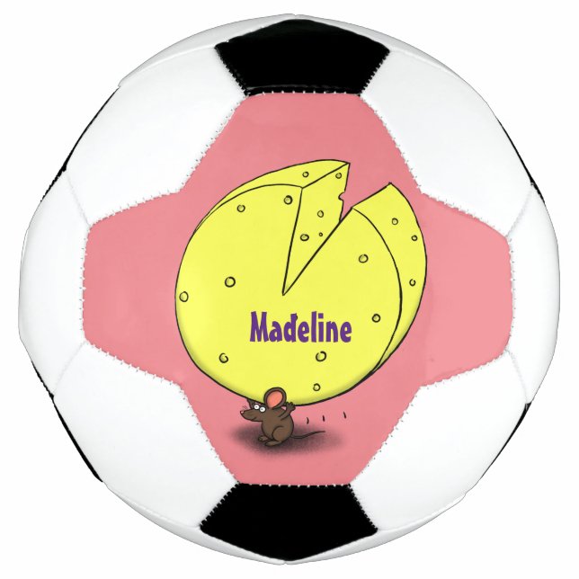 Cute mouse with cheese cartoon illustration football (Front)